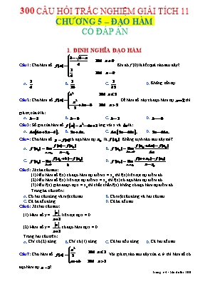 300 câu hỏi trắc nghiệm Giải tích Lớp 11 - Chương 5 Đạo hàm